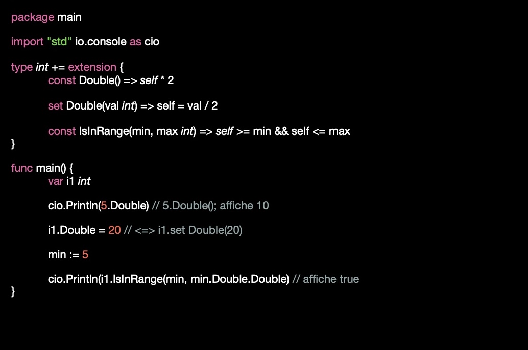 un programme nu qui montre une extension sur le type int